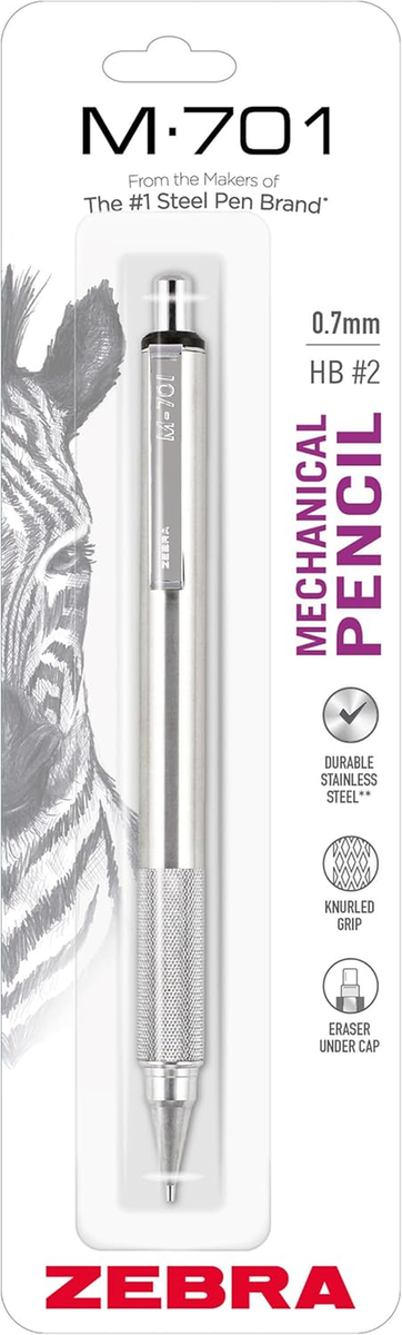 Zebra Pen, M-701 Mechanical Pencil, 0.7Mm Point, Durable Stainless