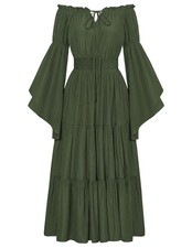 Scarlet Darkness Renaissance Costume Women Bell Sleeve Tiered Maxi Dress Of...