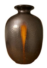 Ältere Stilvolle Bodenvase 31cm hohe Vase Braun Mit Golden Abzeichnung Keramik