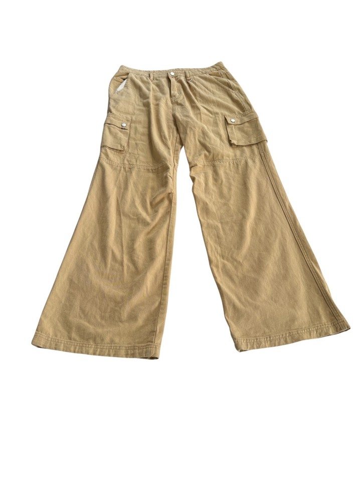 Princess Polly Womens Pale Yellow Wide Leg Cargo Pants Size UK14 Good Condition