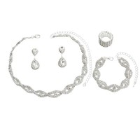 Schmuckset Kristall Silber Halskette Ohrringe Ring Armband Kette Damen Strass