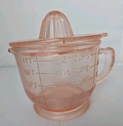 Vintage Hazel Atlas Pink Depression Glass Juicer 2 Cup Measuring w/Reamer