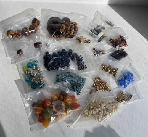 Mixed bead Lot Multiple Colors, Sizes, Stone, Acrylic, Ceramic, Wood, Metal, Gla