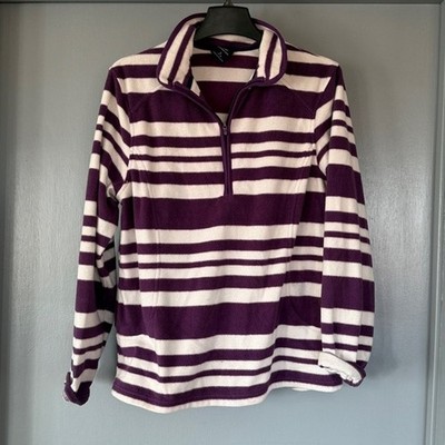 Land's End Purple White Striped 1/4 Zip Women's Fleece Top Long Sleeve sz L