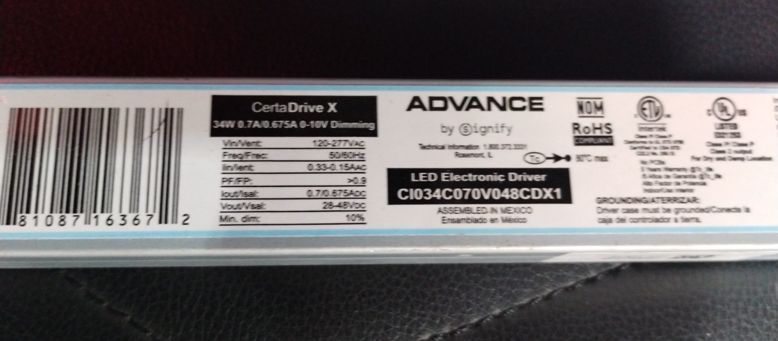 Advance CI034C070V048CDX1 34 W 120/277V CertaDrive X LED Electronic Driver