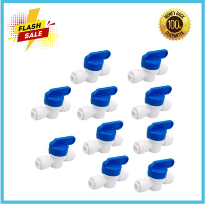 10Pack 1/4Inch OD Tube Quick Push to Connect Plastic Shut Off Ball Valve Fitting