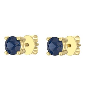 Authentic 925 Sterling Silver 14K Gold Plated 6.5 mm Natural Blue Sapphire Stud Earrings
