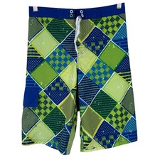 OP Ocean Pacific Boy's Blue Green Geometric Board Shorts Swim Trunks Size XL