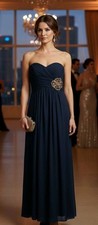 Evening Gown Maxi Navy Blue Rhinestones Sz 5 Wedding Formal Cruise Dinner Prom
