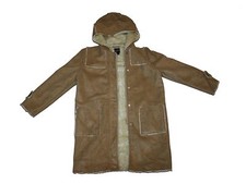 Girl Gap Kids Long Tan Sherpa Faux Suede Hood Winter Coat Size L 10