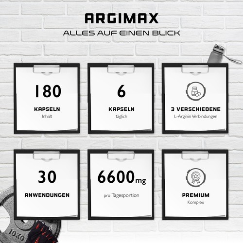 ArgiMax - 180 Kapseln á 1000 mg Komplex: AAKG, Arginin HCL, Arginin Nitrat - (V) - Bild 3 von 11