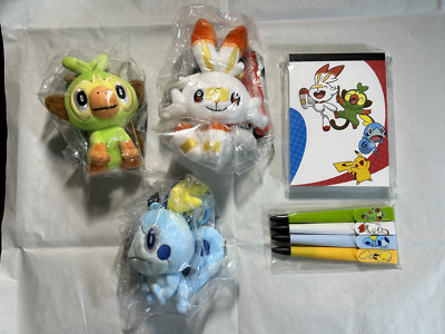 Grookey, Scorbunny, Sobble Poké Plush Key Chain + Memo Pad + Ball Point Pen Set