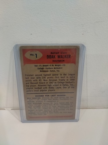 1955 BOWMAN FOOTBALL CARD #1 DOAK WALKER LIONS HOF Halfback Detroit Lions Card - Picture 6 of 6