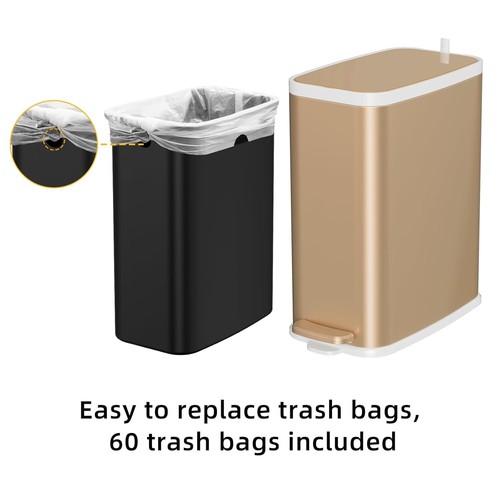 Papelera de baño Champagne Gold con tapa cierre suave 1,6 gal. + 60 bolsas de basura - Imagen 7 de 7
