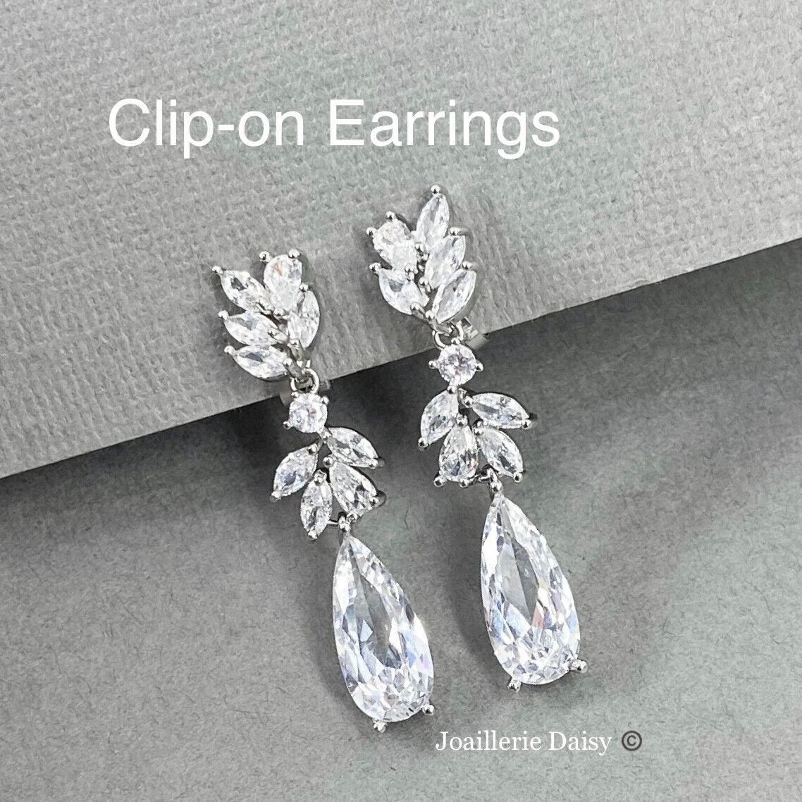 CZ Floral Clip On Dangle Crystal Earrings Wedding Bridal Non Pierce Bridesmaids