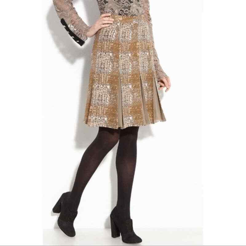 TORY BURCH 6 corduroy short mini skirt beach wood tan snap front Lucitano