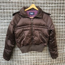 L.e.i.warm Down Puffer Jacket Zip Off Hood W/ Faux Fur Brim Ladies Small Brown