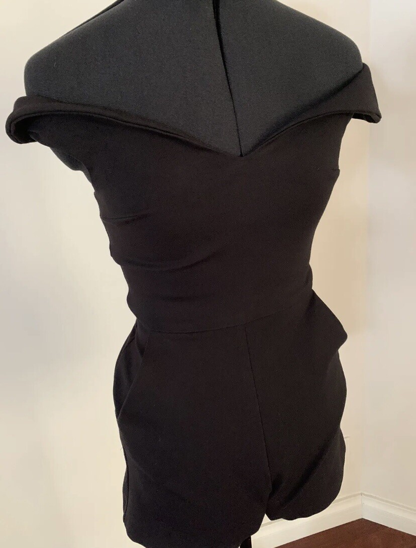 KOOKAI black zip up womens off shoulder jumpsuit playsuit size 34