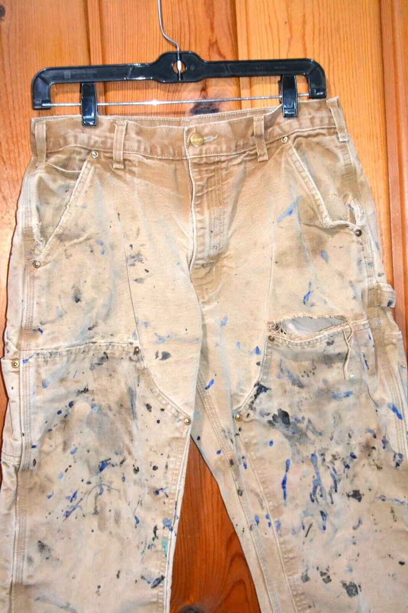 Thrashed Carhartt Paint Splatter B01 BRN Double Knee Carpenter Pants 32 x 30