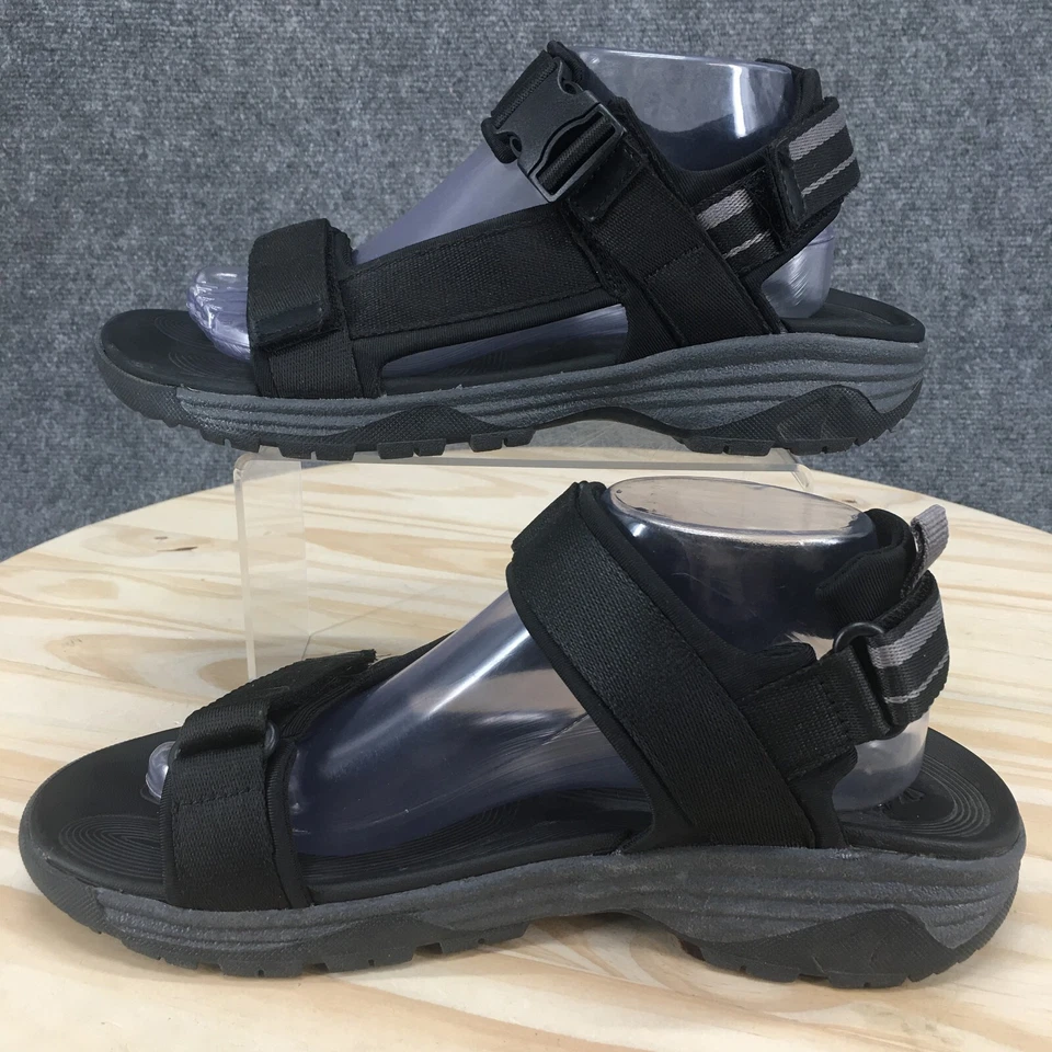 Sandálias femininas Ozark Trail 9 tiras pretas biqueira aberta gancho e laço com fivela casual - Imagem 2 de 4