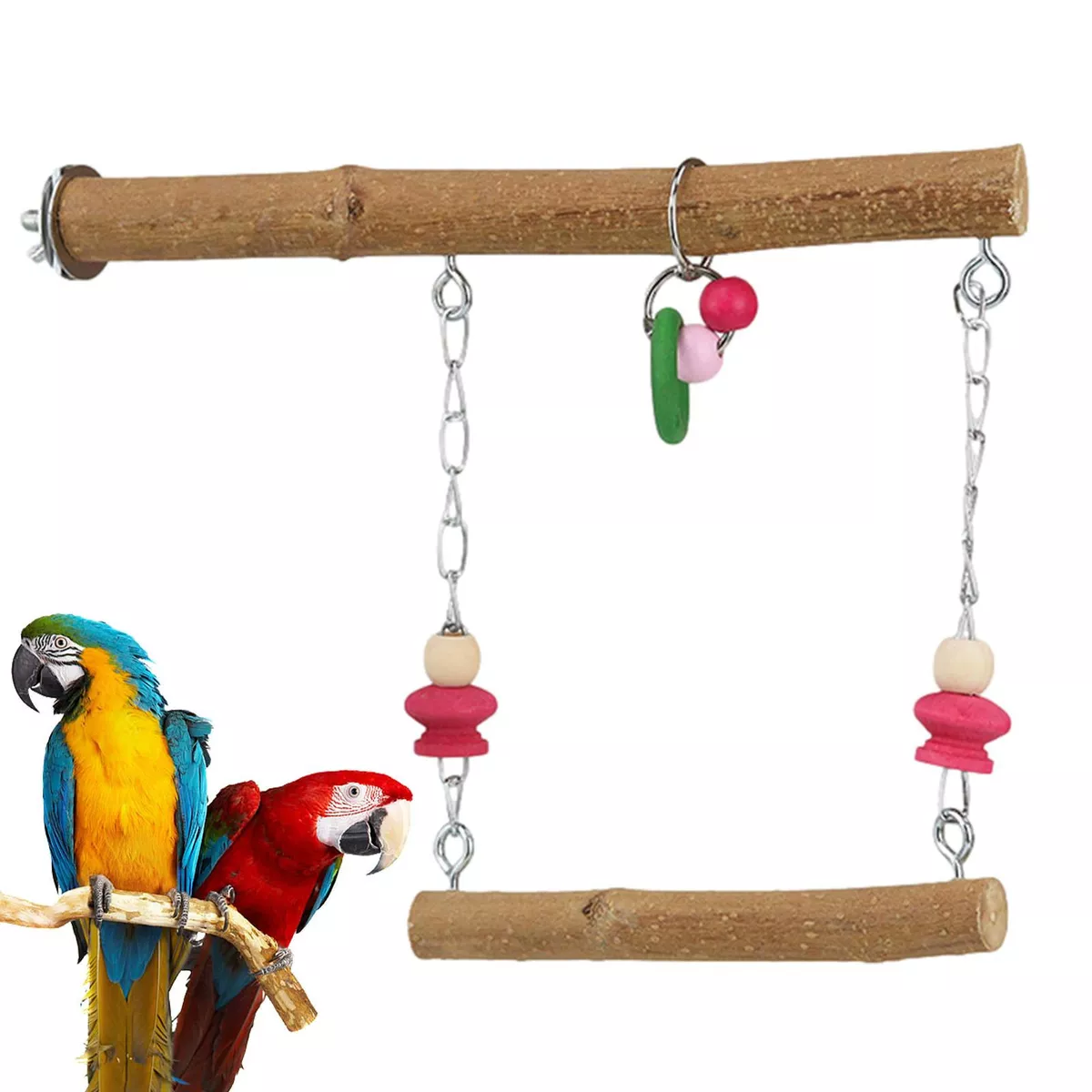 Natural Bird Perch Swing Wooden Bird Swing Toy for Parrots Bird Hanging Toy