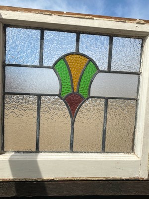 Antique Leaded Stained Glass Window In Frame Vintage Architectural Salvage Ebay