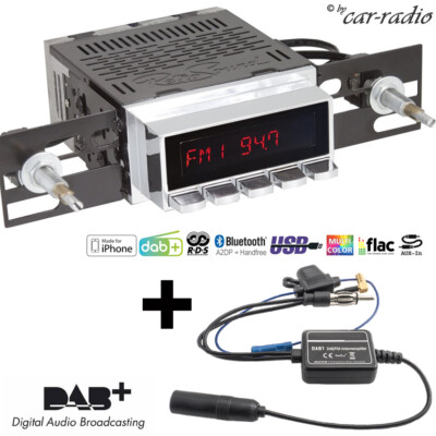 RetroSound Radiomodul Motor-6 DAB+ mit Chrom Display und DAB Antennensplitter