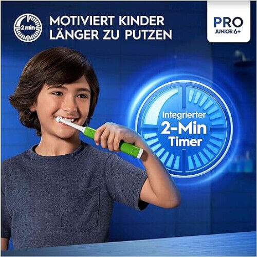 Oral-B Pro Junior 6 green Elektrische Zahnbürste, 3 Putzprogramme, Drucksensor