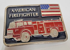 American Firefighter Belt Buckle Fire Truck  Flag Enamel Numbered Made in USA