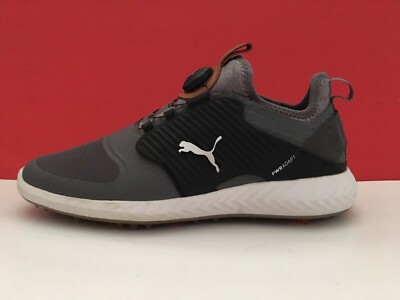 Mens Puma Ignite Pwradapt Caged Disc Quiet Shade Gray /Black Golf Shoes Sz 8 EUC