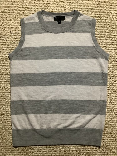 BANANA REPUBLIC Merino Wool Sleeveless Sweater | Gray&White | Size S