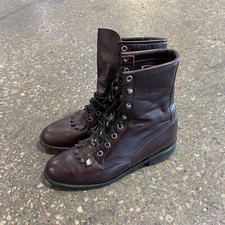 Vintage Justin Womens Kiltie Burgundy Boots L0510 USA Leather Lace Up Sz 6B