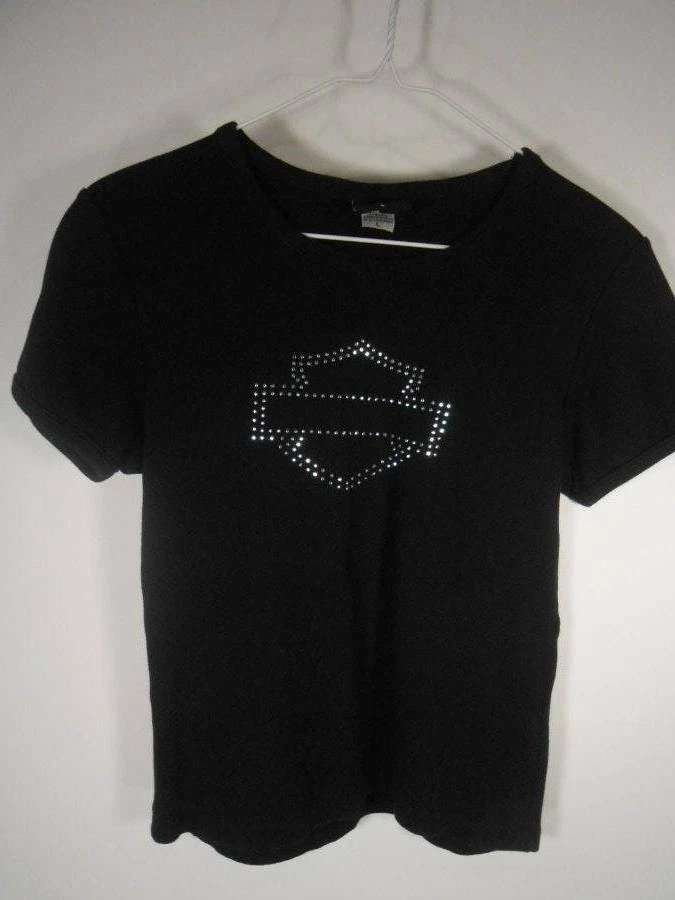 Top tejido remache negro plateado Harley-Davidson Buffalo New York grande para niña genial Foto 3 de 4