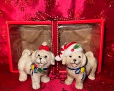 Blue Sky Clayworks Christmas Maltese Salt Pepper Shaker Set NIB Auth Retailer