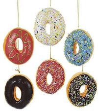 KURT ADLER SET OF 6 ASSORTED 4" DONUT CHRISTMAS ORNAMENTS w/FROSTING  SPRINKLES