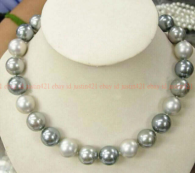 Natural 8/10/12mm White Gray Black South Sea Shell Pearl Round Gemstone Necklace