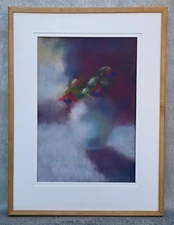 AMSOVER ANSOVER SIGNED ABSTRACT IMPRESSIONIST PASTEL PAINTING VASE WITH FLOWERS