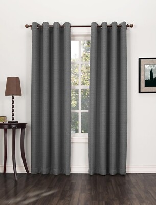 Sun Zero Woven Textured Blackout Curtain Panel, 52'' x 63'', Steel