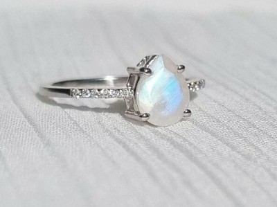 Cute Rainbow Moonstone Ring Sterling Silver Gemstone Jewelry