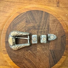 Vintage 10k Gold And Sterling Silver Western 4 Piece Ranger Belt Buckle Set