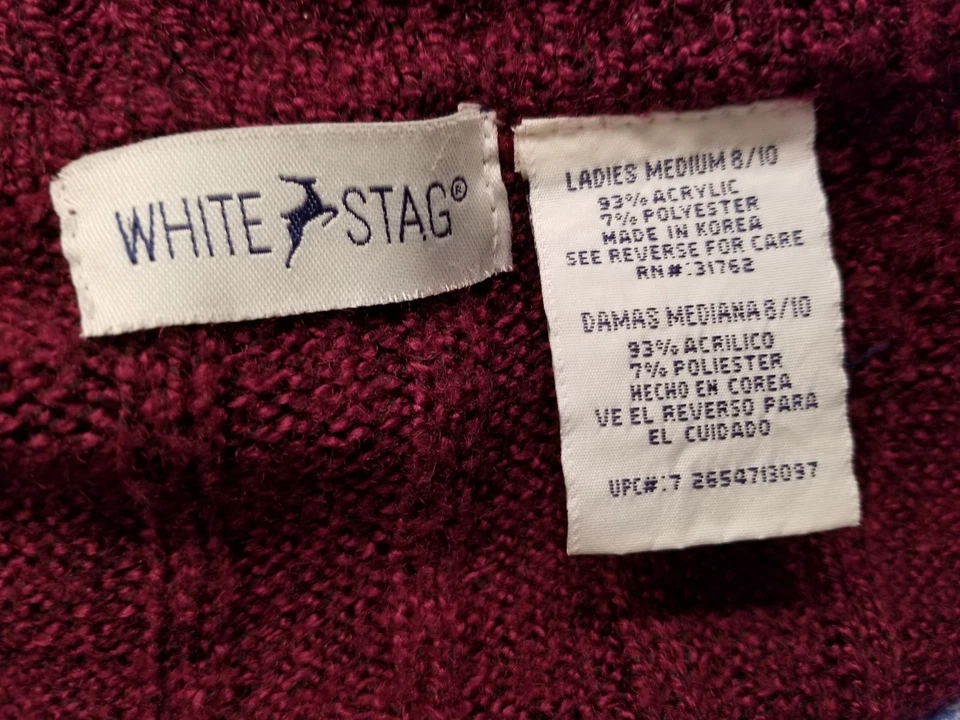 White Stag Womens Cardigan Sweater Shirt Top Size M Medium 8/10 Burgundy Black - Image 2 of 4