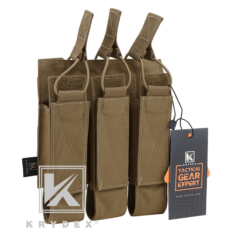 KRYDEX Triple Open Top Magazine Pouch Tactical Elastic Carrier MOLLE/PALS Coyote
