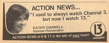 1977 WOWK WEST VIRGINIA TV NEWS AD ~ KATHY DARNELL IRONTON,OHIO HOMEMAKER 
