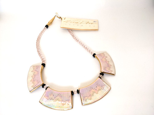 Vintage NOS Iridescent Porcelain Necklace Wild Dove Ceramics One of a Kind