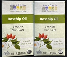 2 aura cacia rosehip oil skin  hair 1oz ea scuffed box