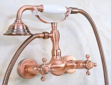 Antique Copper Wall Mount Bathroom Hand Held Spray Shower Faucet Set Tap 2na335