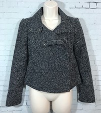 Forenza Zip Up Jacket Xs Asymmetric Motorcycle Moto Style Black White Buttons