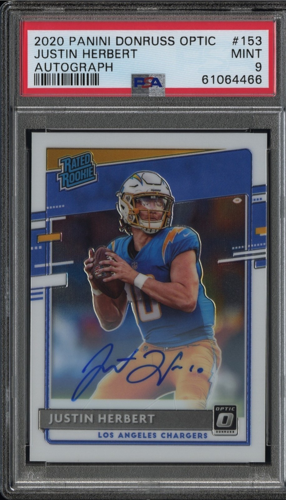 2020 Panini Donruss Optic Justin Herbert Rated Rookie Auto #153 PSA 9 045/150
