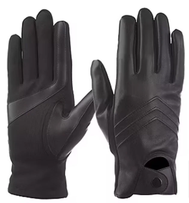 New Isotoner Faux Leather Driving Glove Touch Screen Enabled Gloves- Black S/M