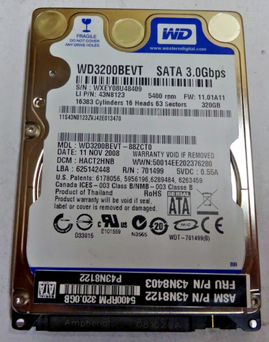 WESTERN DIGITAL* WD3200BEVT* 320 GB *** SATA HDD Notebook 2,5 Zoll #NFP1580